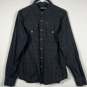 🔥🔥 AFFLICTION Embroidered Black Grunge Long Sleeve Shirt Mens Small - PERFECT
